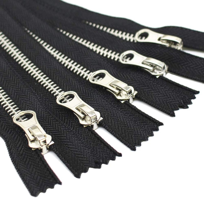 YaHoGa 5pcs 6 Inch Silver Metal Zippers Bulk #5 Close End Metal Zippers for Sewing Bags Crafts Jackets (15cm Black) - Image 1